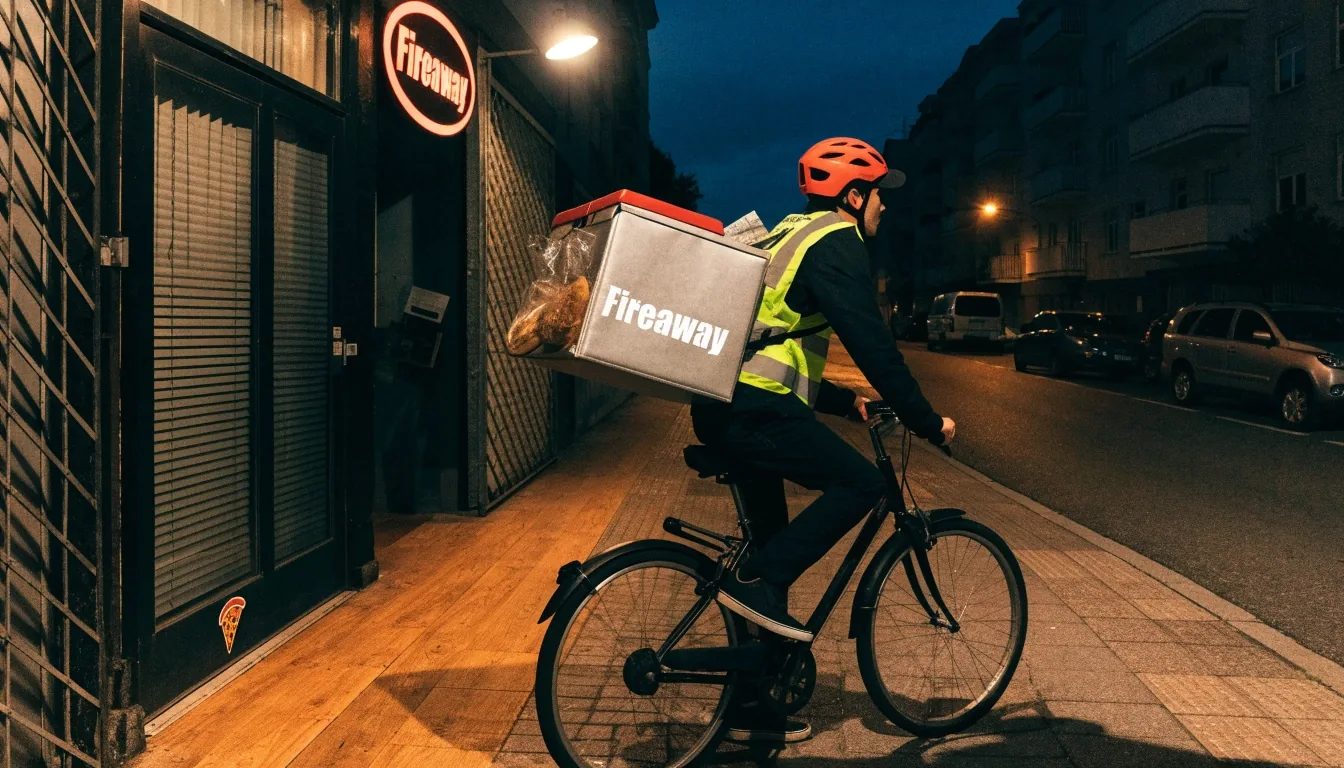 Busy evening at the pizza counter with delivery orders ready