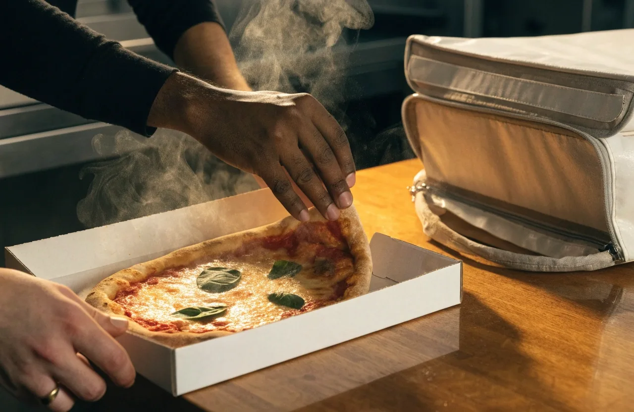 Packing a pizza box for collection or delivery
