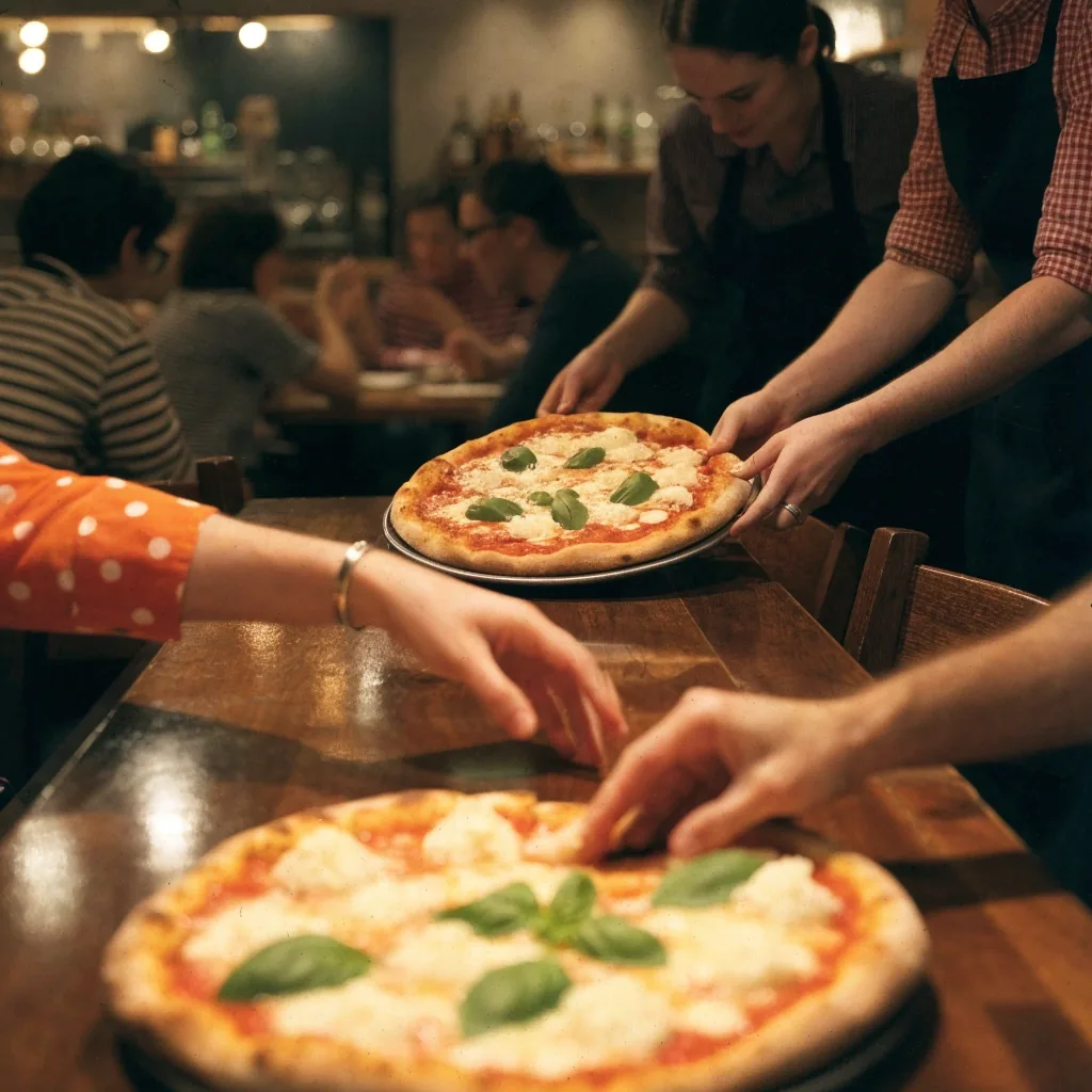 Two ready-made pizzas shared on a table